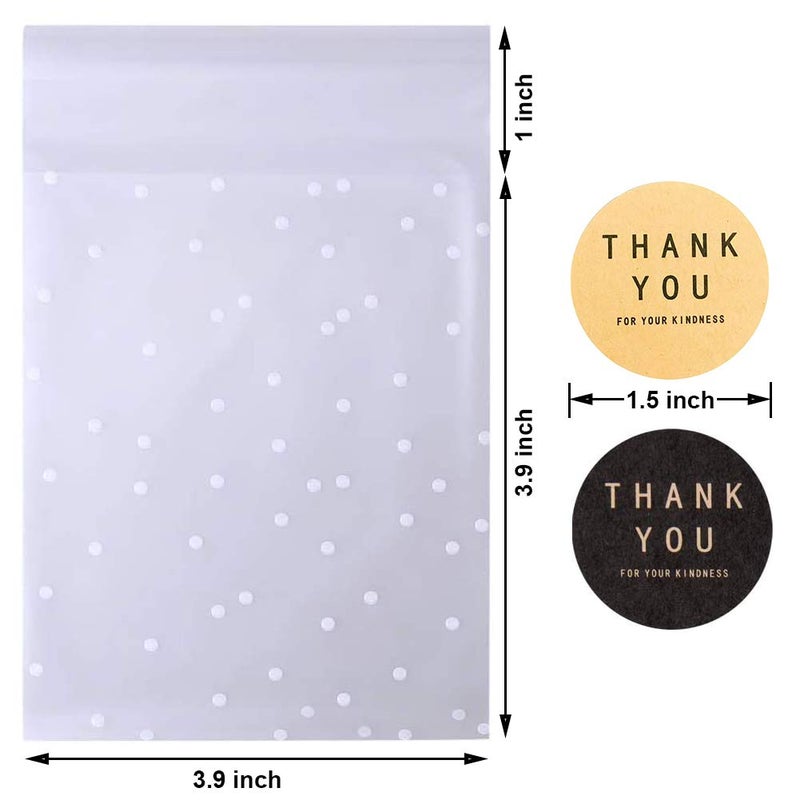 Searik Self Adhesive Cookie Cellophane Treat Bags with Seal 4x4 Inches, 4 Mils Self Sealing Resealable Plastic Packaging Bags with Thank You Labels for Gift Giving Party Favor Bakery Candy Chocolate 100 Pcs - Image 2